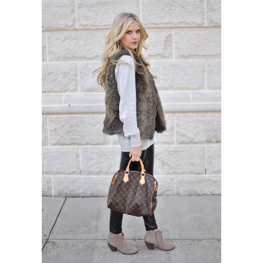 Brown and Tan Faux Fur Vest with Closure Button